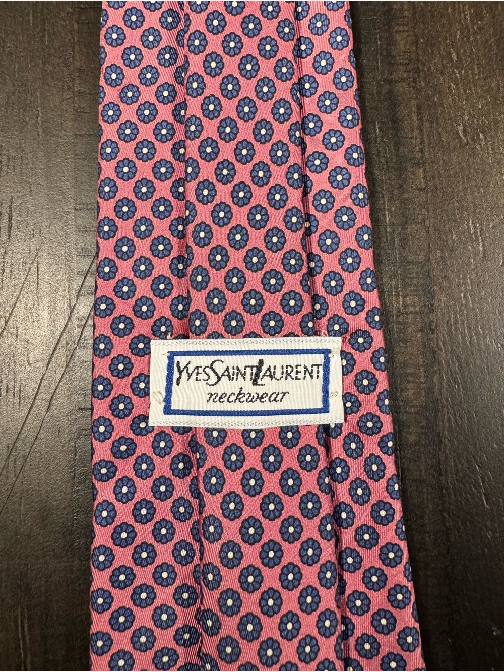 Yves Saint Laurent Pink Tie with Blue Floral Motif